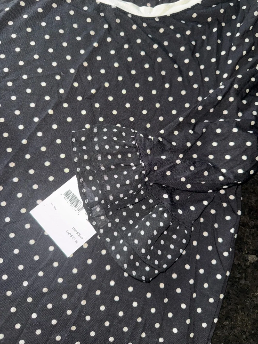 kate spade black and white polka dot long sleeve tee